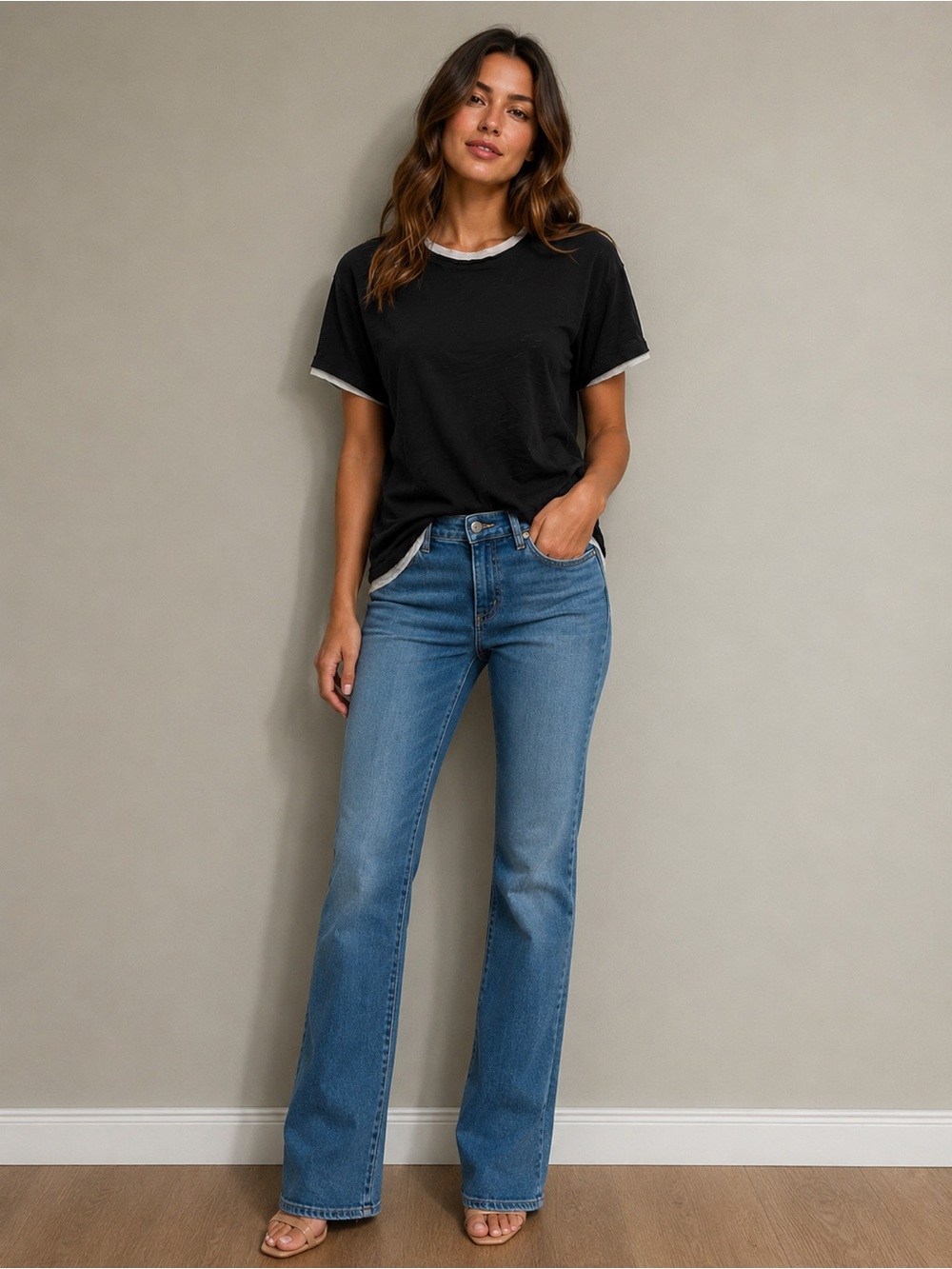 GOLDIE Double Layer Boxy Tee Black White Pima Cotton Small